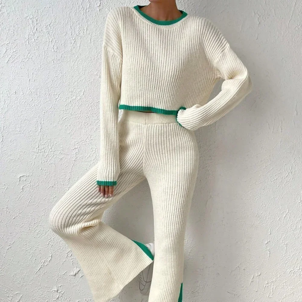 Beige Casual Womens Star Pattern Sweater & Knit Pants